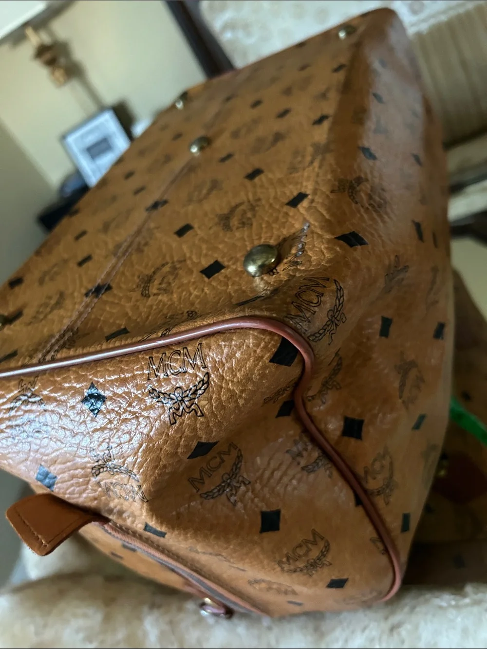 MCM Cognac Visetos Monogram Duffel with Tan Leather Trim EUC … comes with COA